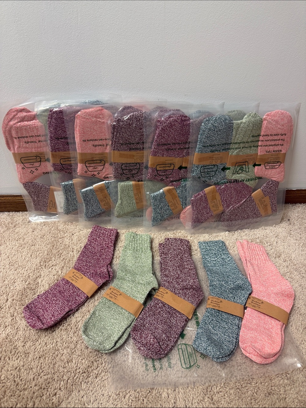 Cozy Marled Crew Socks - 5-Pack (Pink, Green, Purple, Blue, Mauve)